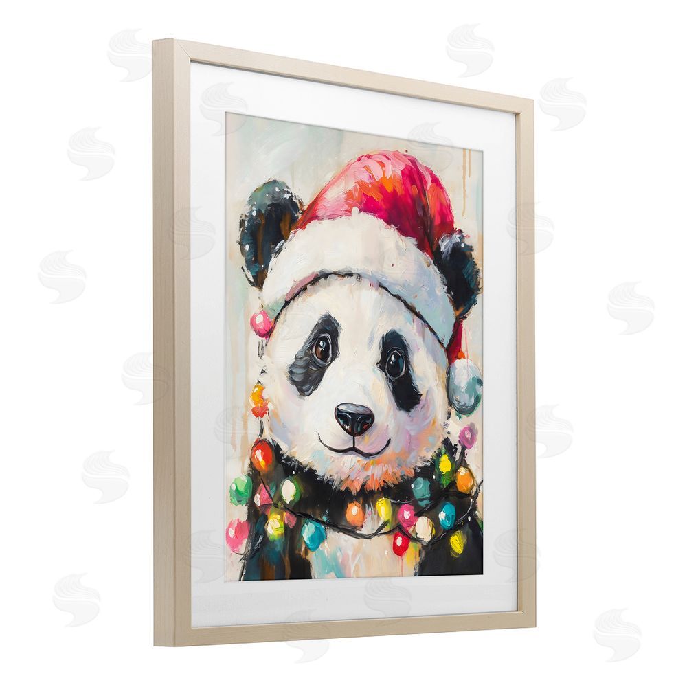 The Prints Vibe Christmas Lights Panda Brown Framed Print Under Glass Wall Art