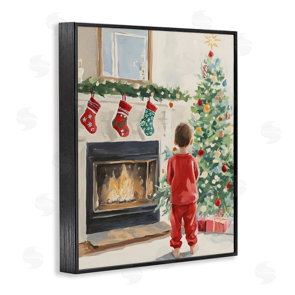 The Prints Vibe Child on Christmas Morning Black Framed Giclee Wall Art Print