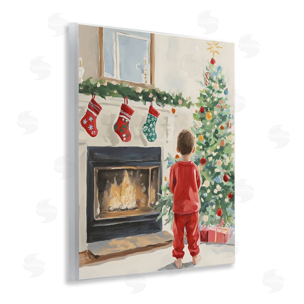 The Prints Vibe Child on Christmas Morning Wooden Wall Plaque Art Print