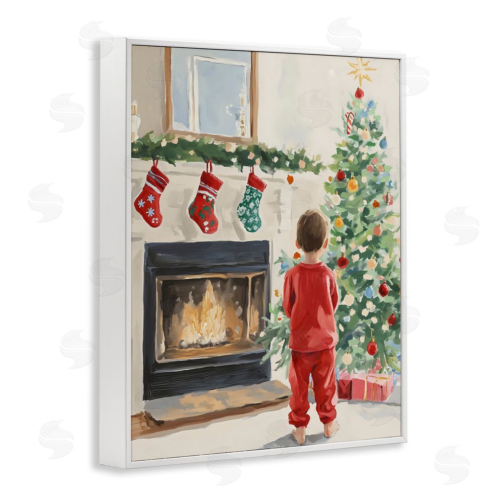 The Prints Vibe Child on Christmas Morning White Framed Giclee Wall Art Print