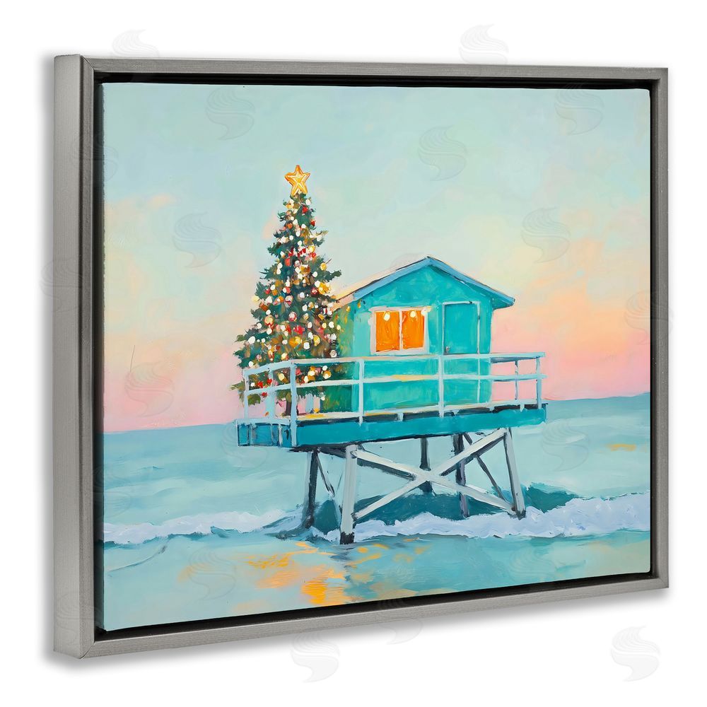 The Prints Vibe Christmas Lifeguard Stand Gray Floating Frame Canvas Wall Art Print