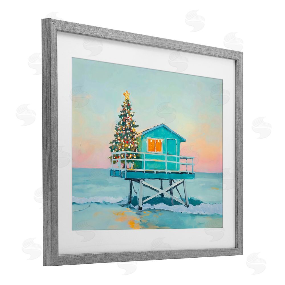 The Prints Vibe Christmas Lifeguard Stand Gray Framed Print Under Glass Wall Art