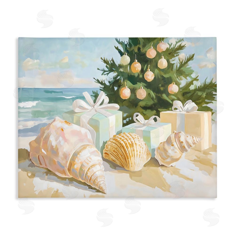 The Prints Vibe Coastal Seashell Christmas Stretched Canvas Wall Art Print