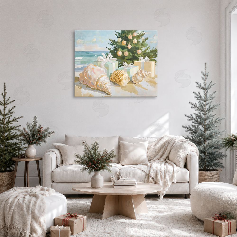 The Prints Vibe Coastal Seashell Christmas Stretched Canvas Wall Art in Room