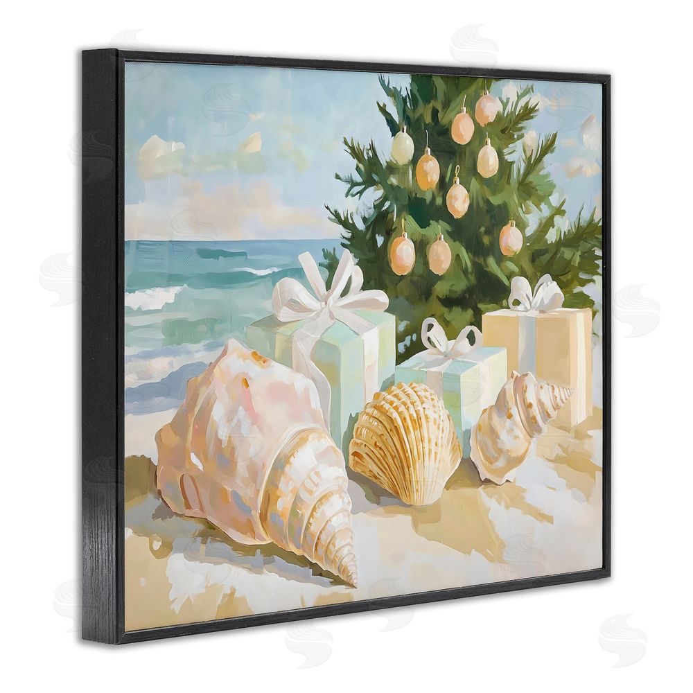 The Prints Vibe Coastal Seashell Christmas Black Framed Giclee Wall Art Print