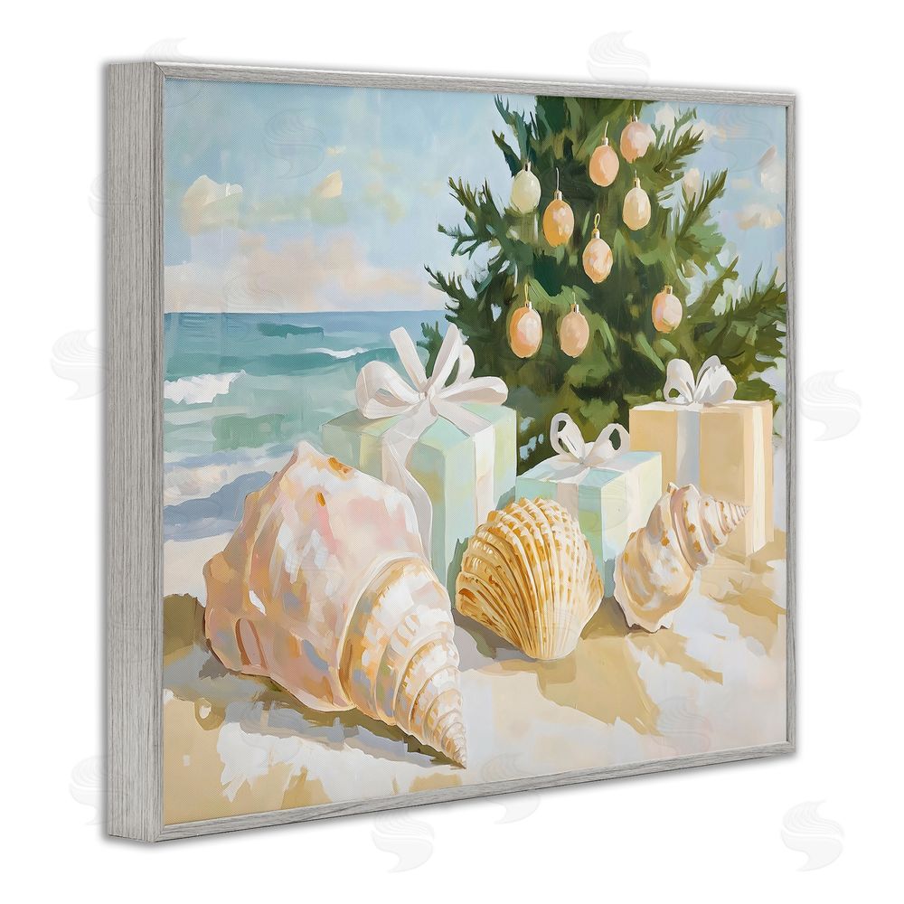 The Prints Vibe Coastal Seashell Christmas Gray Framed Giclee Wall Art Print