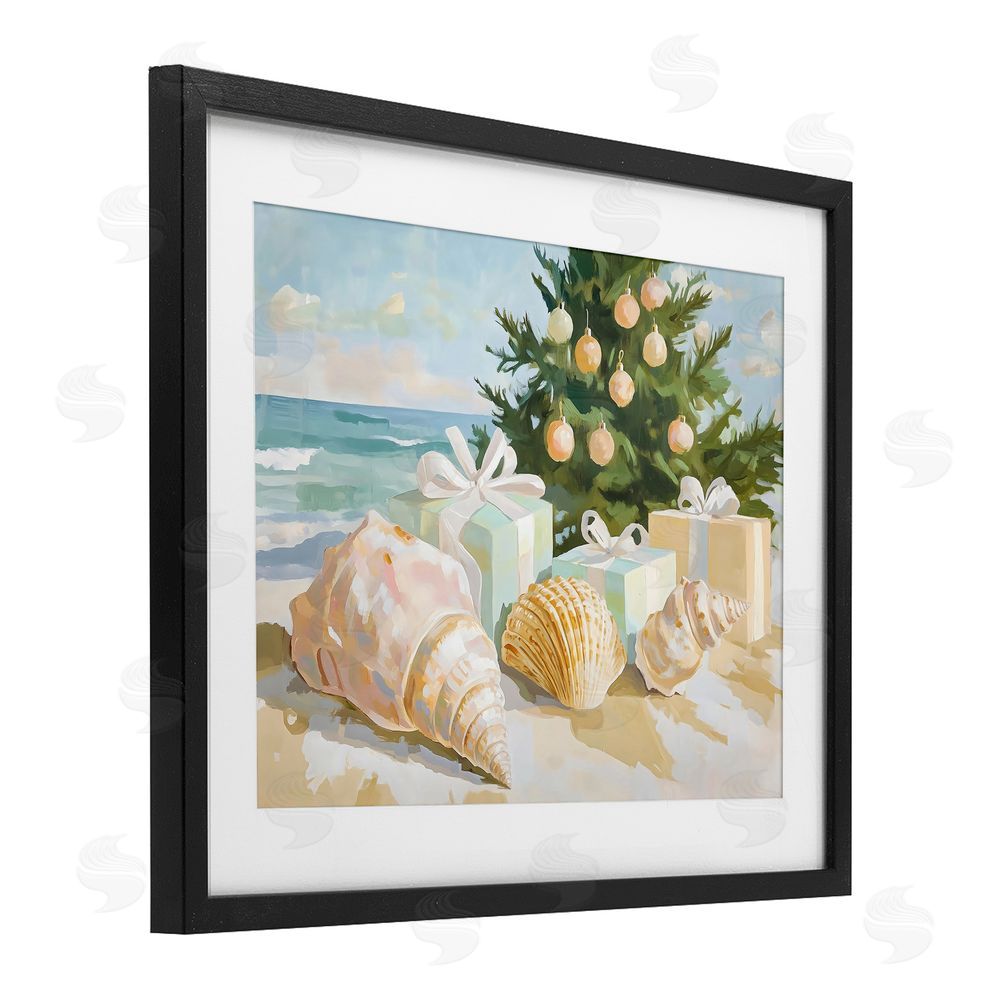 The Prints Vibe Coastal Seashell Christmas Black Framed Print Under Glass Wall Art