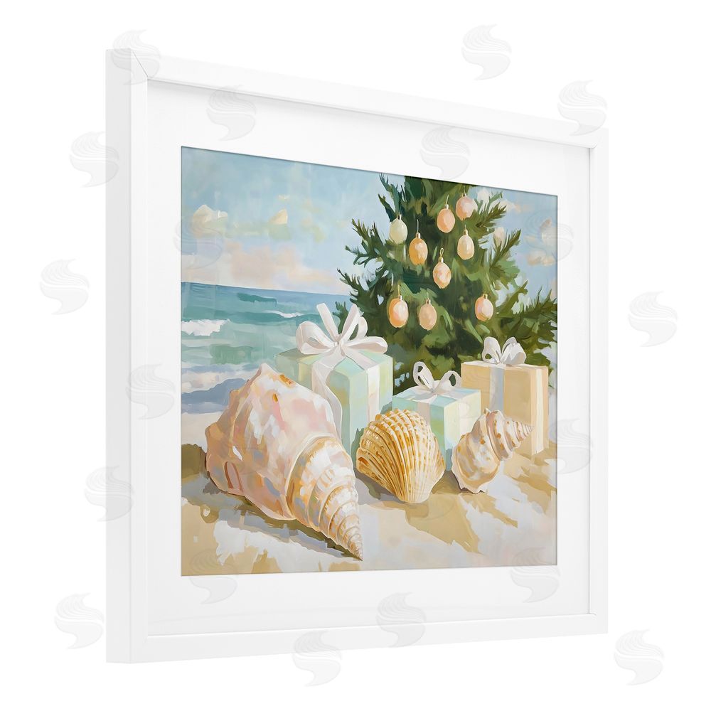The Prints Vibe Coastal Seashell Christmas White Framed Print Under Glass Wall Art