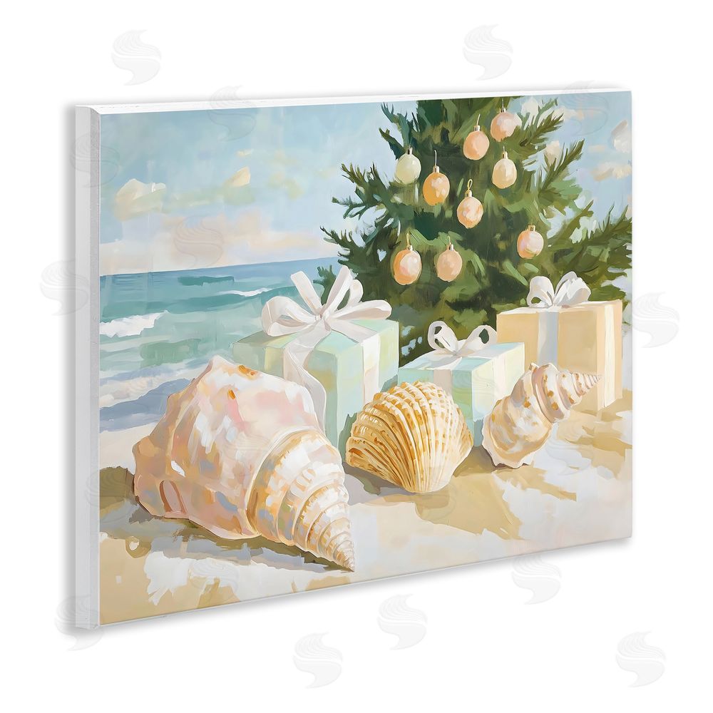 The Prints Vibe Coastal Seashell Christmas Wooden Wall Plaque Art Print