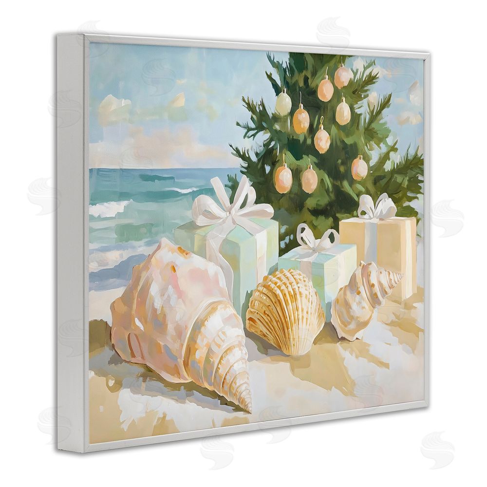 The Prints Vibe Coastal Seashell Christmas White Framed Giclee Wall Art Print