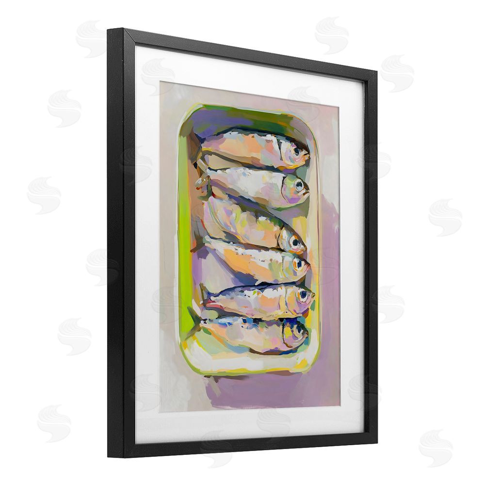 The Prints Vibe Vibrant Hued Sardines Black Framed Print Under Glass with White Mat Wall Art