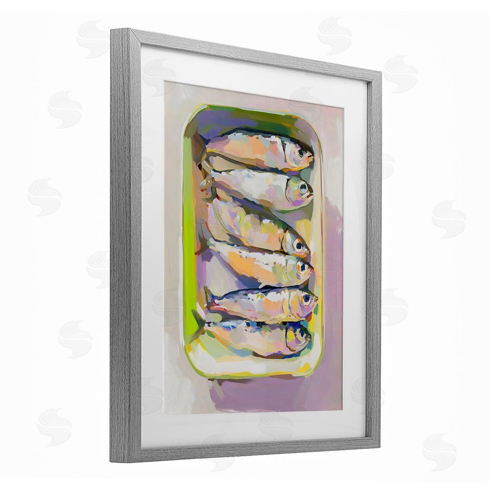 The Prints Vibe Vibrant Hued Sardines Gray Framed Print Under Glass with White Mat Wall Art