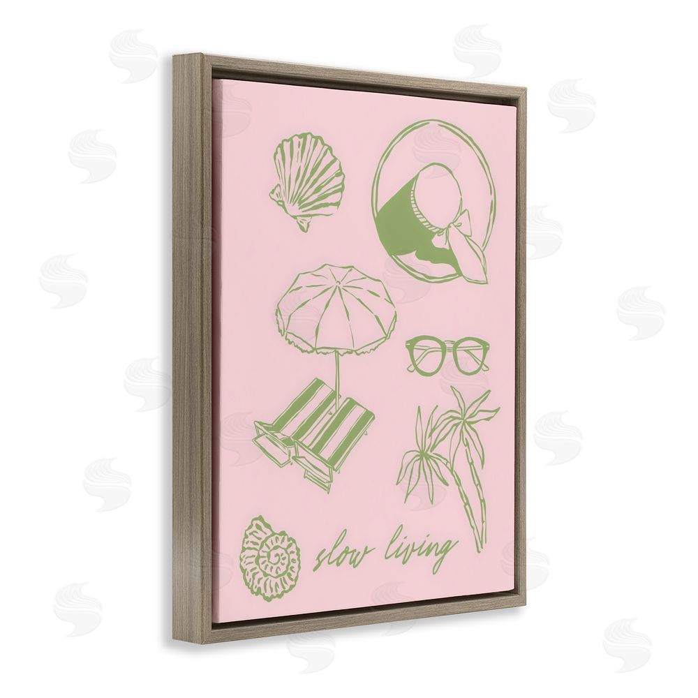 The Prints Vibe Slow Beach Living Brown Floating Framed Canvas Wall Art Print