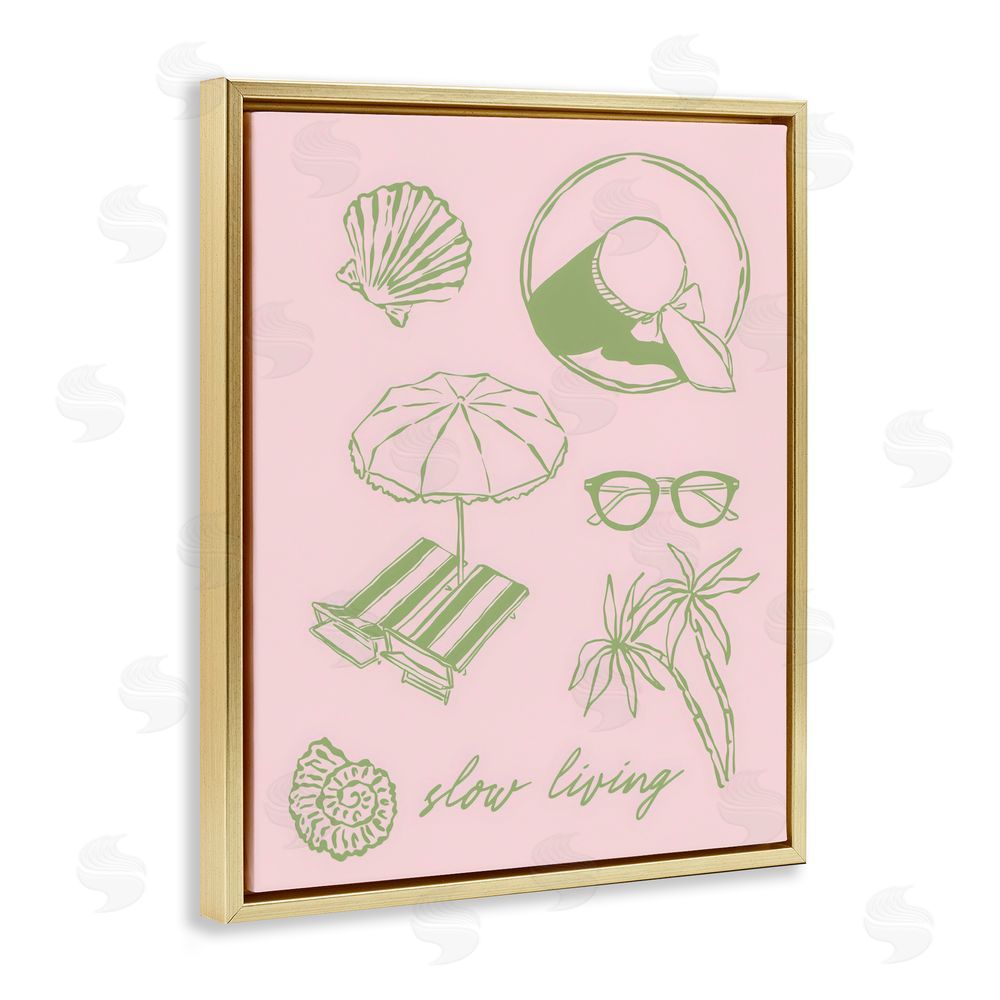 The Prints Vibe Slow Beach Living Gold Floating Framed Canvas Wall Art Print