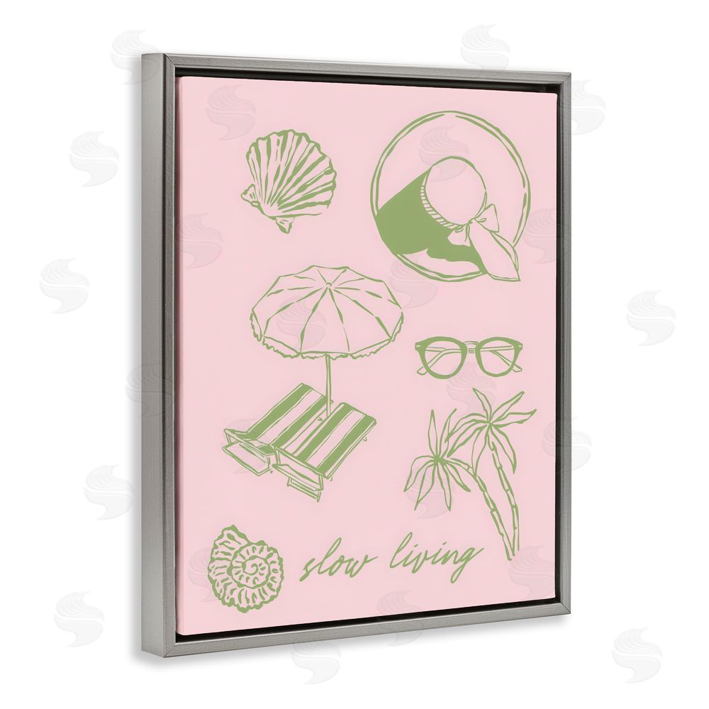 The Prints Vibe Slow Beach Living Gray Floating Framed Canvas Wall Art Print