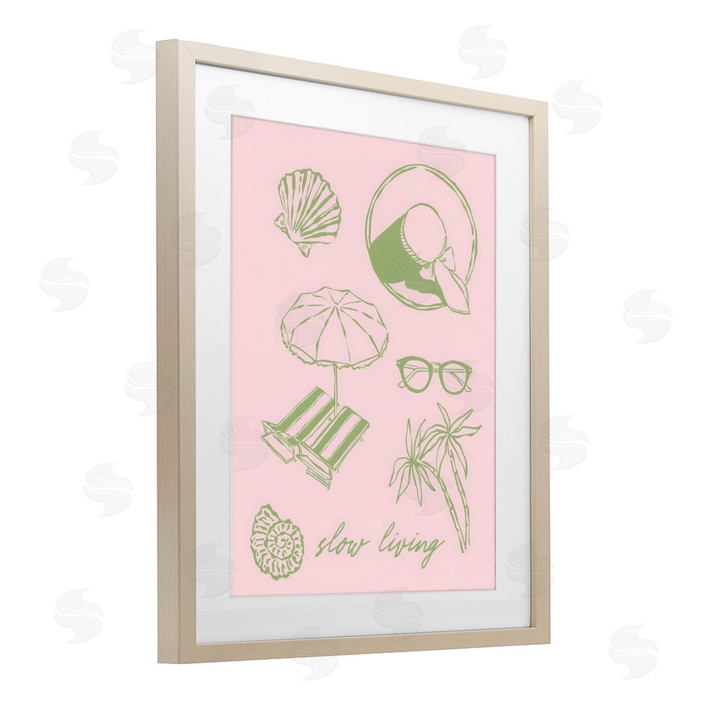 The Prints Vibe Slow Beach Living Brown Framed Print Under Glass with White Mat Wall Art