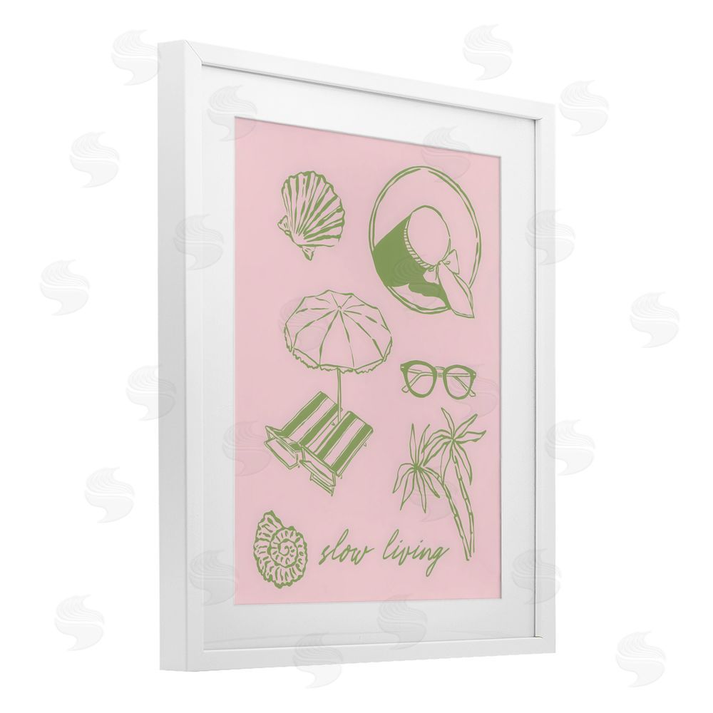 The Prints Vibe Slow Beach Living White Framed Print Under Glass with White Mat Wall Art