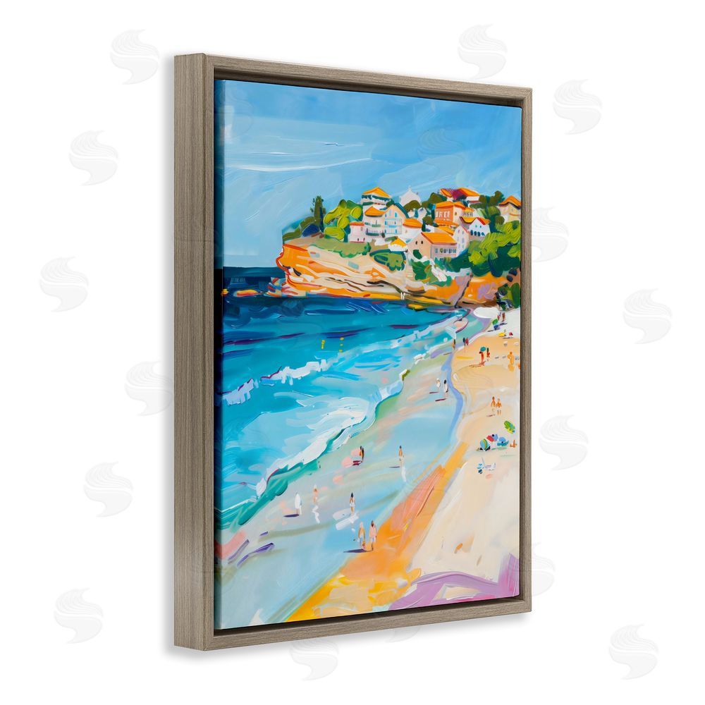 The Prints Vibe Bondi Beach Cove Brown Floating Frame Stretched Canvas Wall Art Print