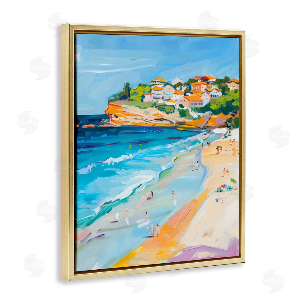 The Prints Vibe Bondi Beach Cove Gold Floating Frame Stretched Canvas Wall Art Print
