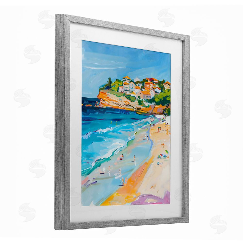 The Prints Vibe Bondi Beach Cove Gray Framed Print Under Glass with Matting Wall Art