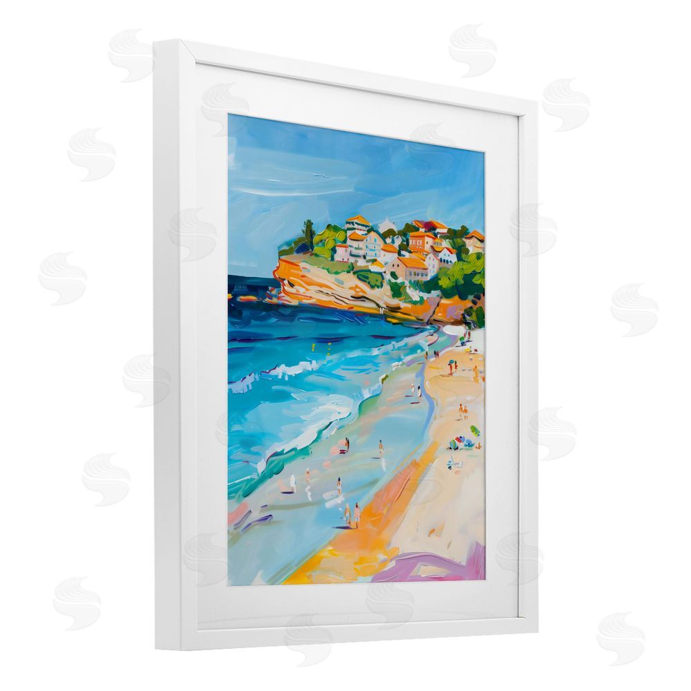 The Prints Vibe Bondi Beach Cove White Framed Print Under Glass with Matting Wall Art