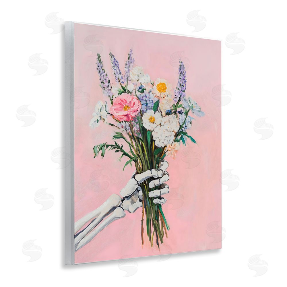 The Prints Vibe Skeleton Hand Holding Flowers Wall Plaque Printed Art