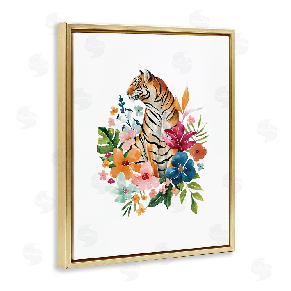 Bethany Sandoval Tropical Jungle Tiger Gold Floating Frame Canvas Wall Art Print