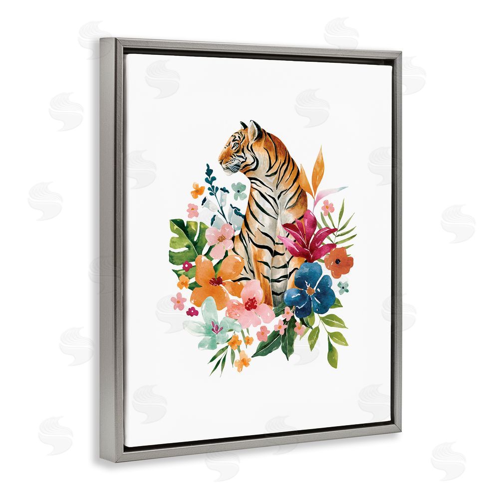 Bethany Sandoval Tropical Jungle Tiger Gray Floating Frame Canvas Wall Art Print