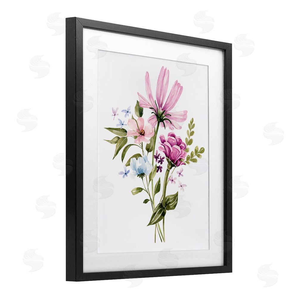 Bethany Sandoval Wildflower Fields Floral Bundle Black Framed Print Under Glass with White Mat Wall Art