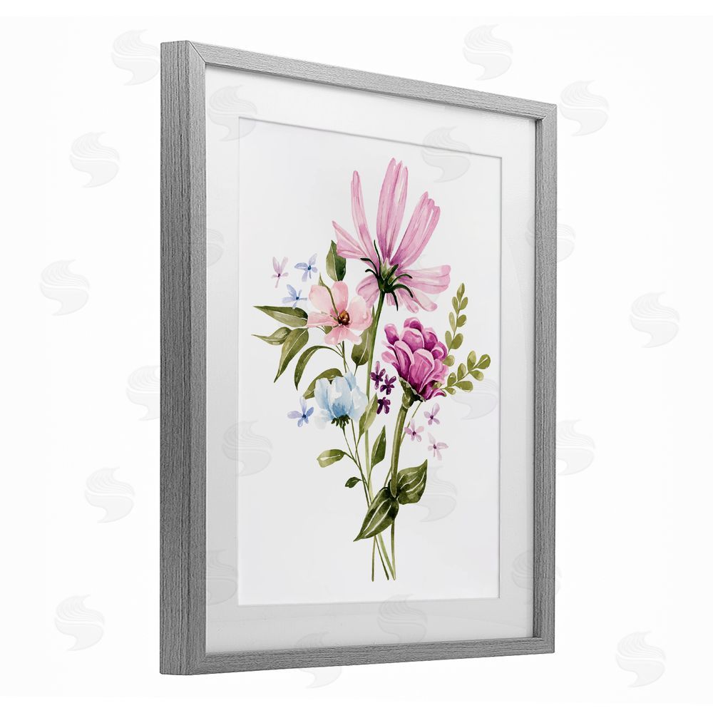 Bethany Sandoval Wildflower Fields Floral Bundle Gray Framed Print Under Glass with White Mat Wall Art