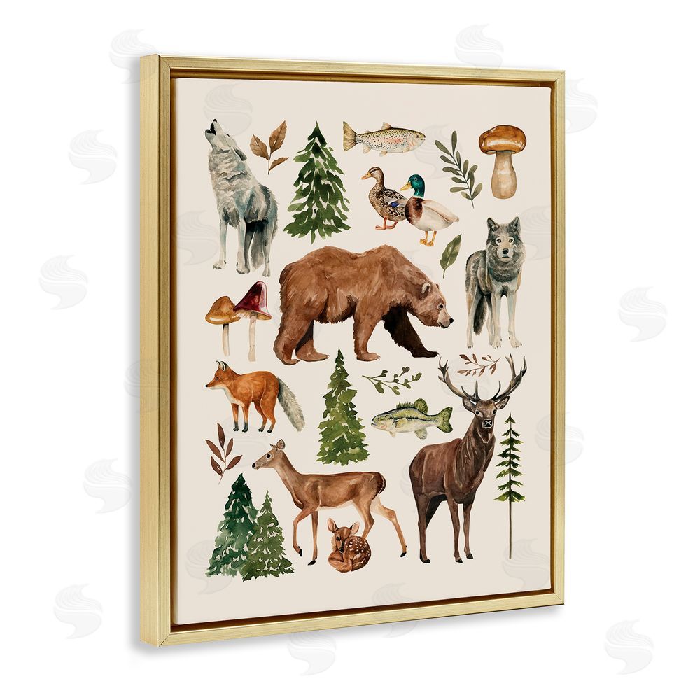 Bethany Sandoval The Wild Wood Animals Gold Floating Frame Canvas Wall Art Print