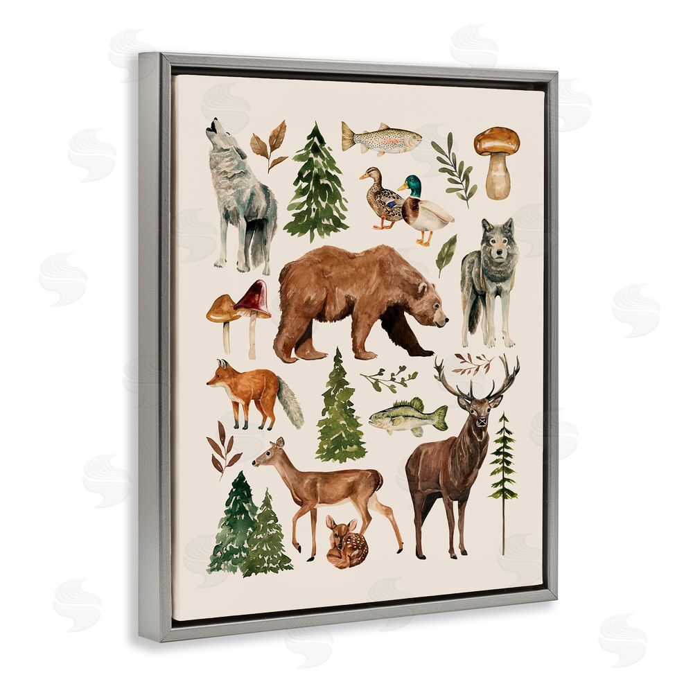 Bethany Sandoval The Wild Wood Animals Gray Floating Frame Canvas Wall Art Print