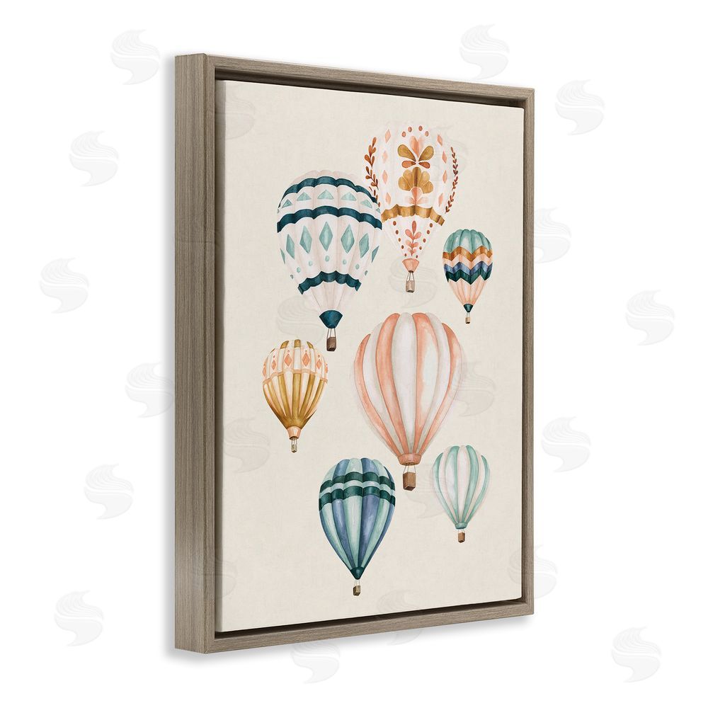 Bethany Sandoval Wanderlust Hot Air Balloons Brown Floating Frame Canvas Wall Art Print
