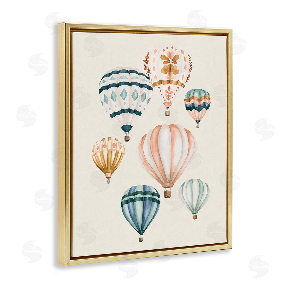 Bethany Sandoval Wanderlust Hot Air Balloons Gold Floating Frame Canvas Wall Art Print