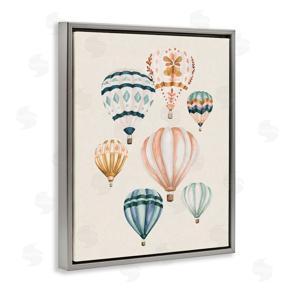 Bethany Sandoval Wanderlust Hot Air Balloons Gray Floating Frame Canvas Wall Art Print