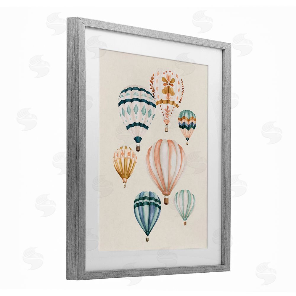 Bethany Sandoval Wanderlust Hot Air Balloons Gray Framed Print Under Glass Wall Art