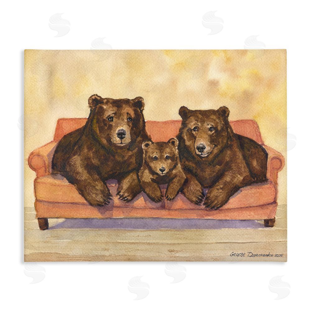 George Dyachenko Bear Family Trio Stretched Canvas Wall Art Print
