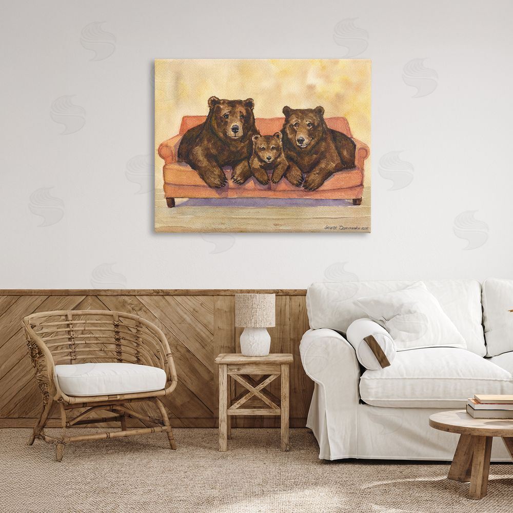 George Dyachenko Bear Family Trio Stretched Canvas Wall Art Print in Room