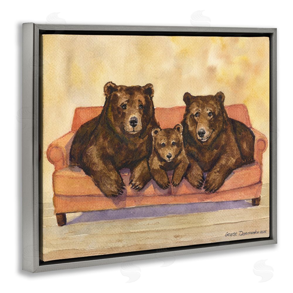 George Dyachenko Bear Family Trio Gray Floating Frame Stretched Canvas Wall Art Print