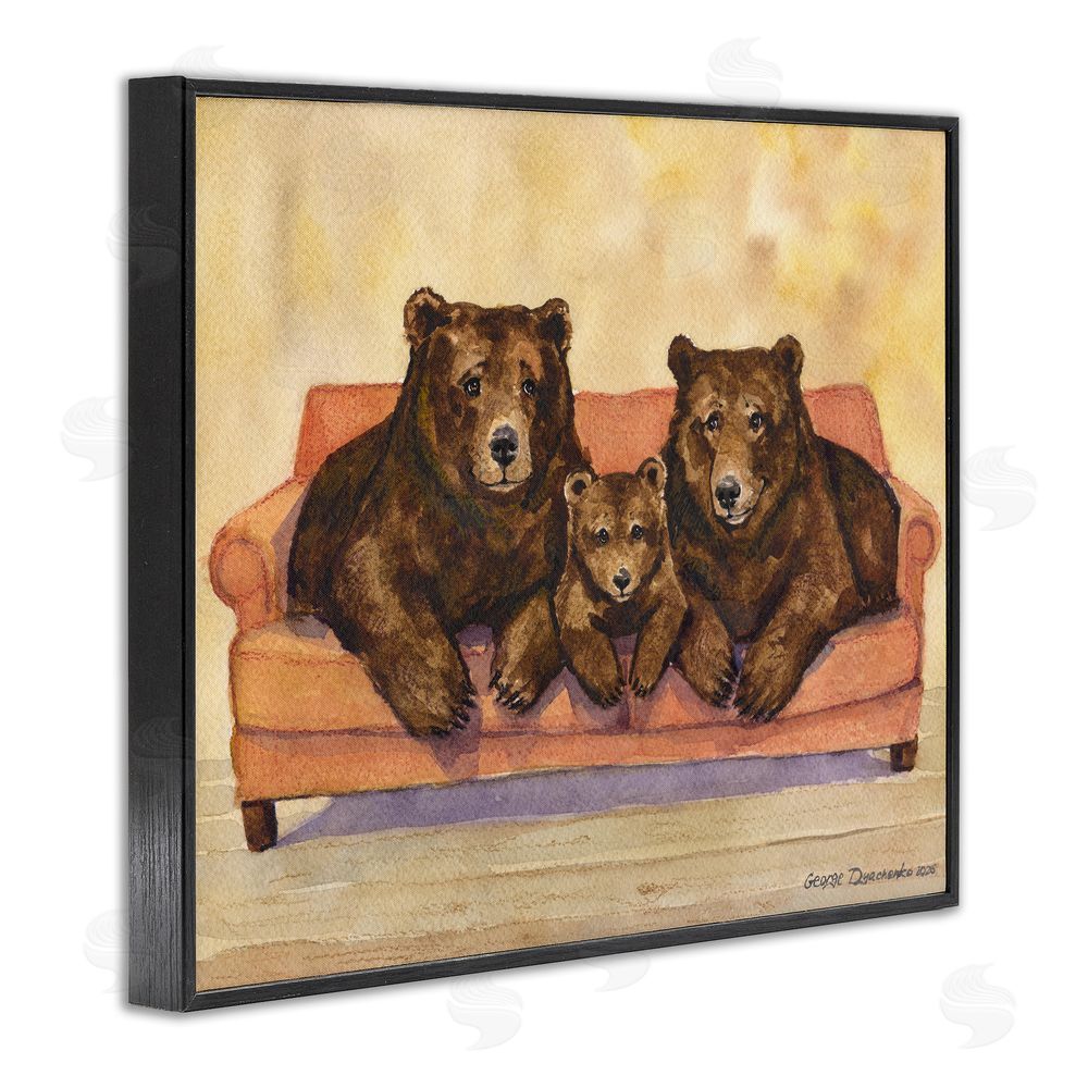 George Dyachenko Bear Family Trio Black Framed Giclee Wall Art Print