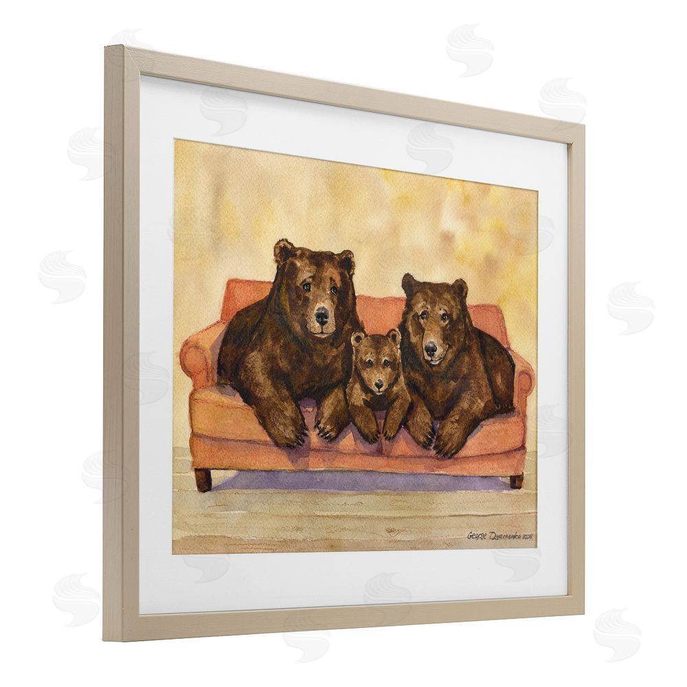 George Dyachenko Bear Family Trio Brown Framed Print Under Glass with Matting Wall Art
