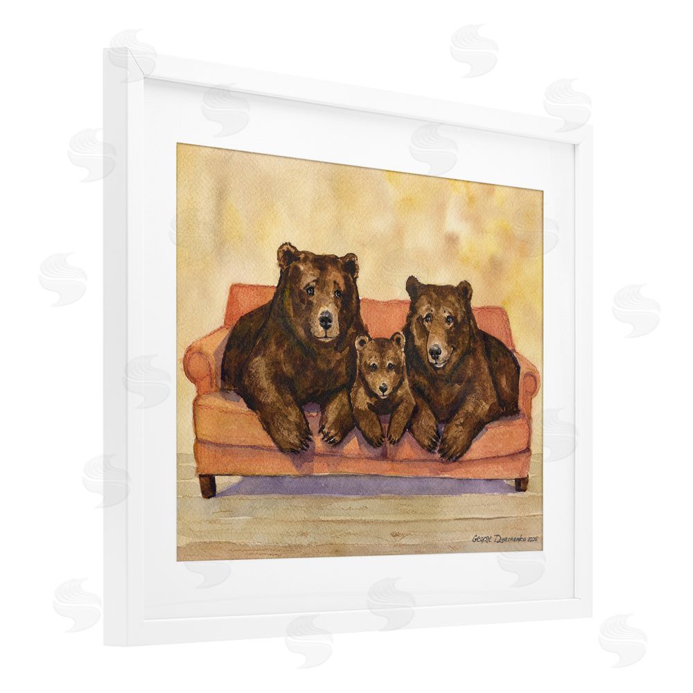 George Dyachenko Bear Family Trio White Framed Print Under Glass with Matting Wall Art