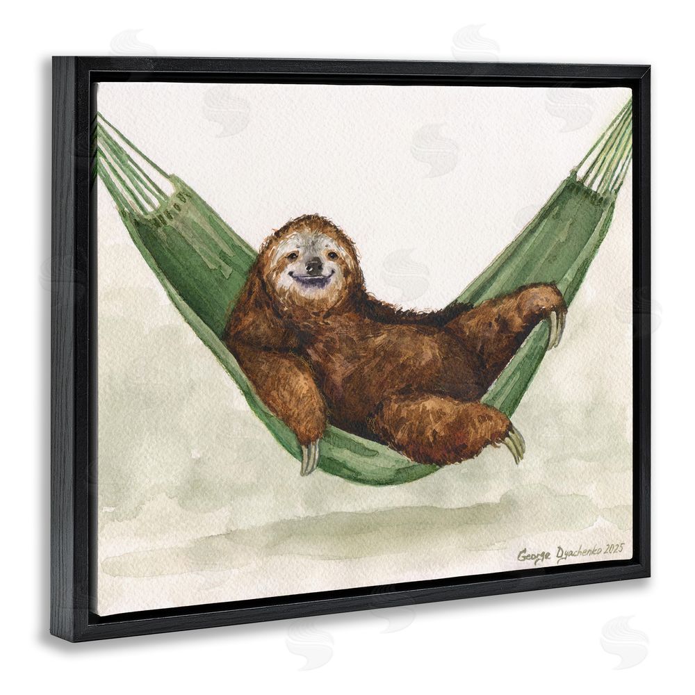 George Dyachenko Sloth On The Hammock Black Floating Framed Canvas Wall Art Print
