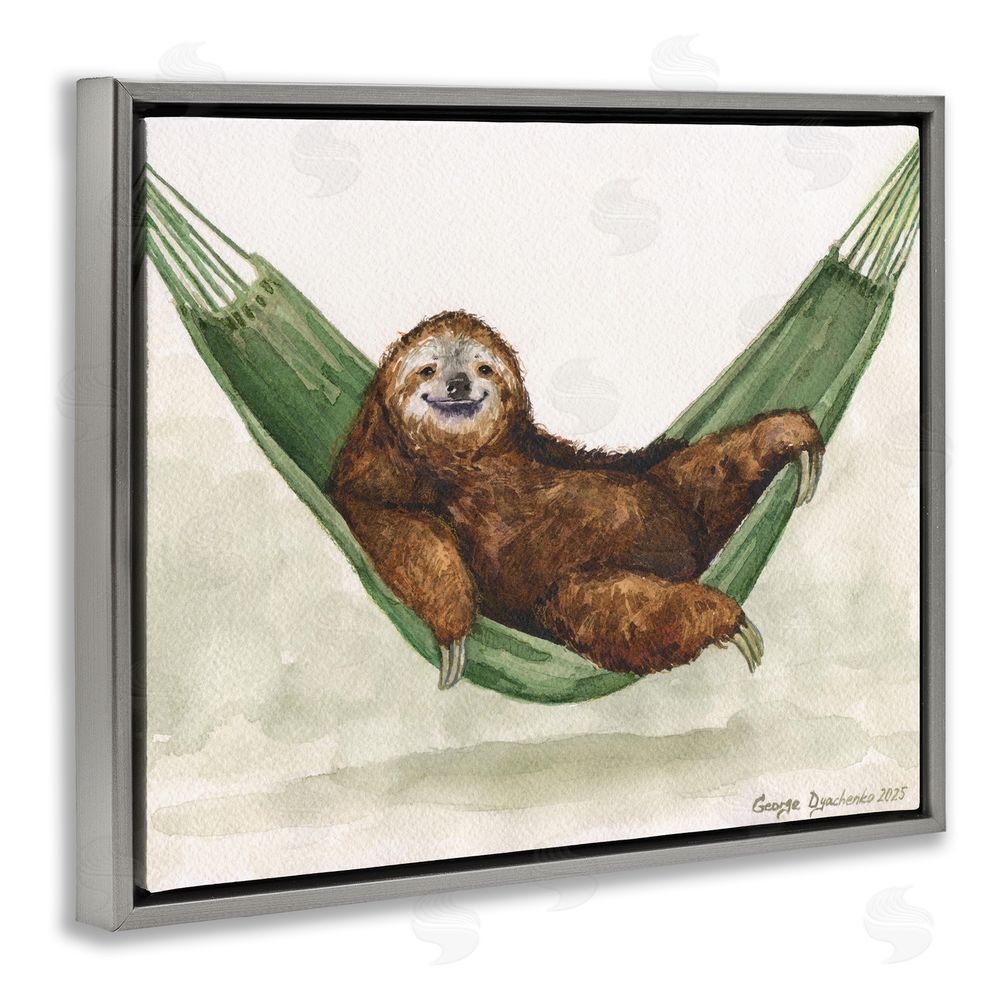 George Dyachenko Sloth On The Hammock Gray Floating Framed Canvas Wall Art Print