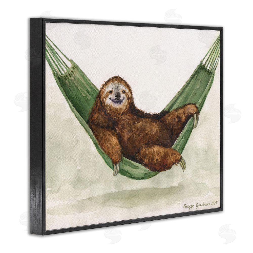 George Dyachenko Sloth On The Hammock Black Framed Giclee Wall Art Print