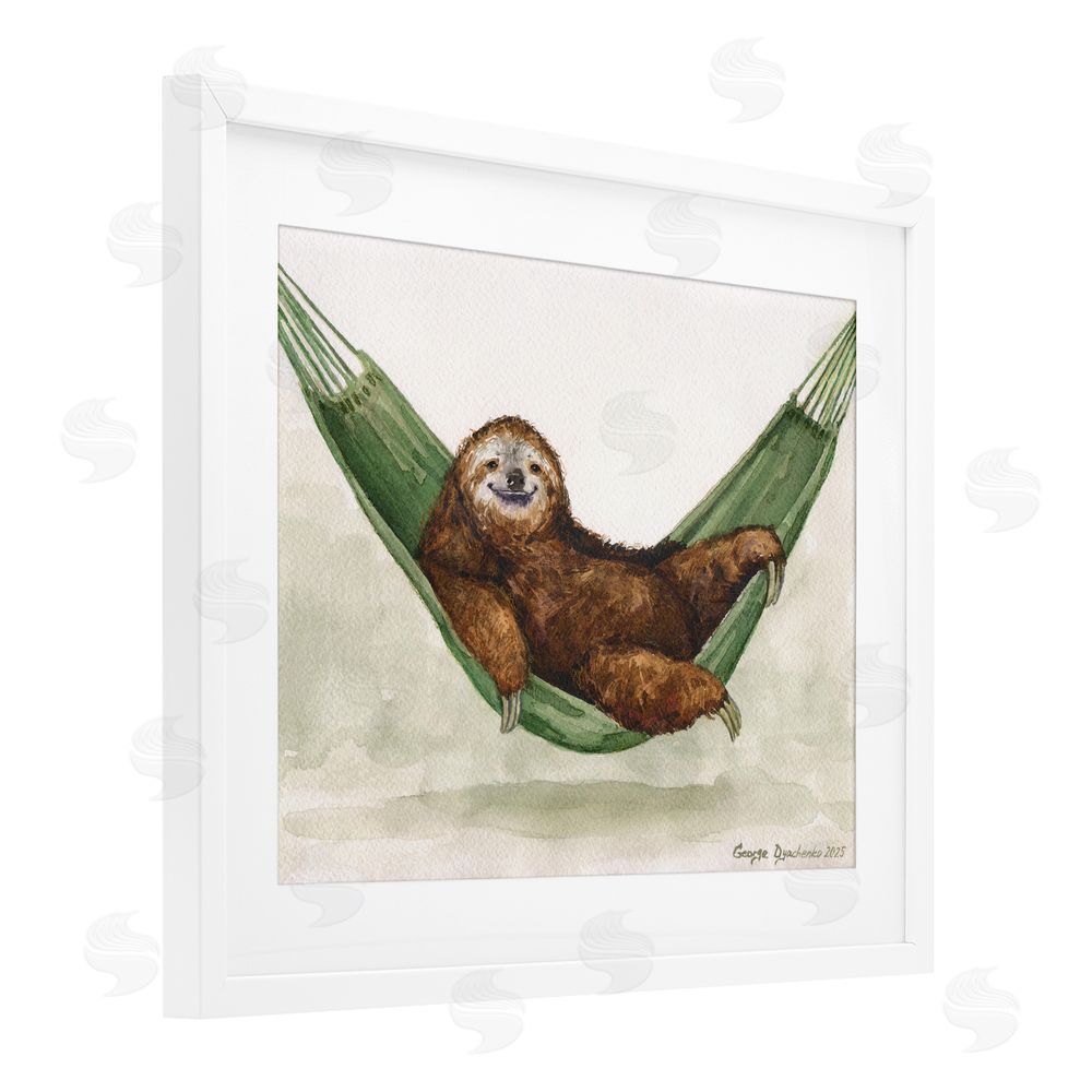 George Dyachenko Sloth On The Hammock White Framed Print Under Glass with White Mat Wall Art