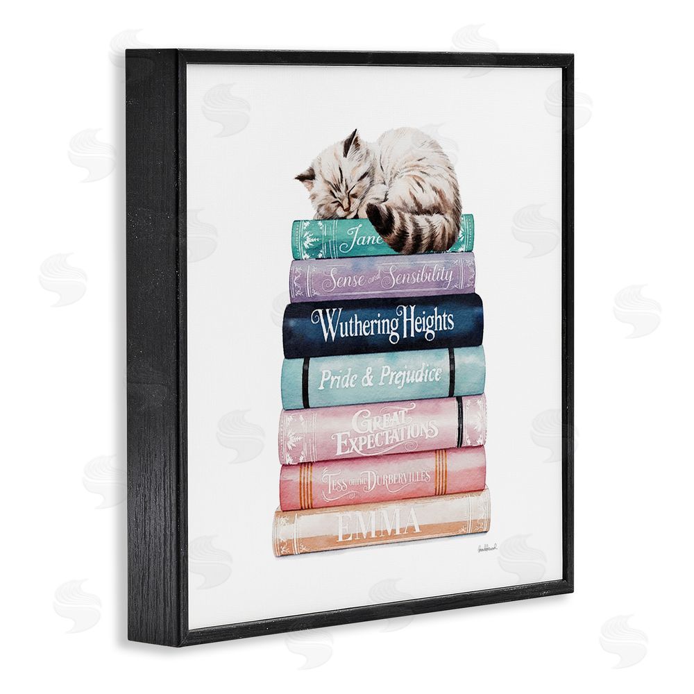 Amanda Greenwood Sleeping Cat Atop Books Black Framed Giclee Wall Art Print