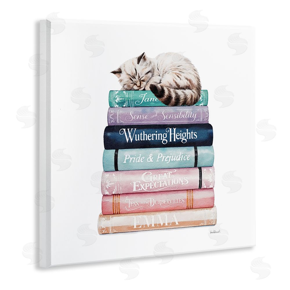 Amanda Greenwood Sleeping Cat Atop Books Wall Plaque Printed Art