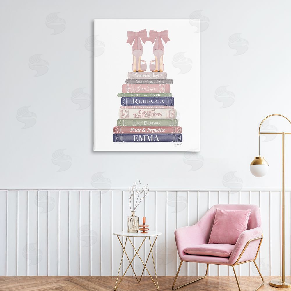 Amanda Greenwood Heels Atop Classic Books Stretched Canvas Wall Art in Room