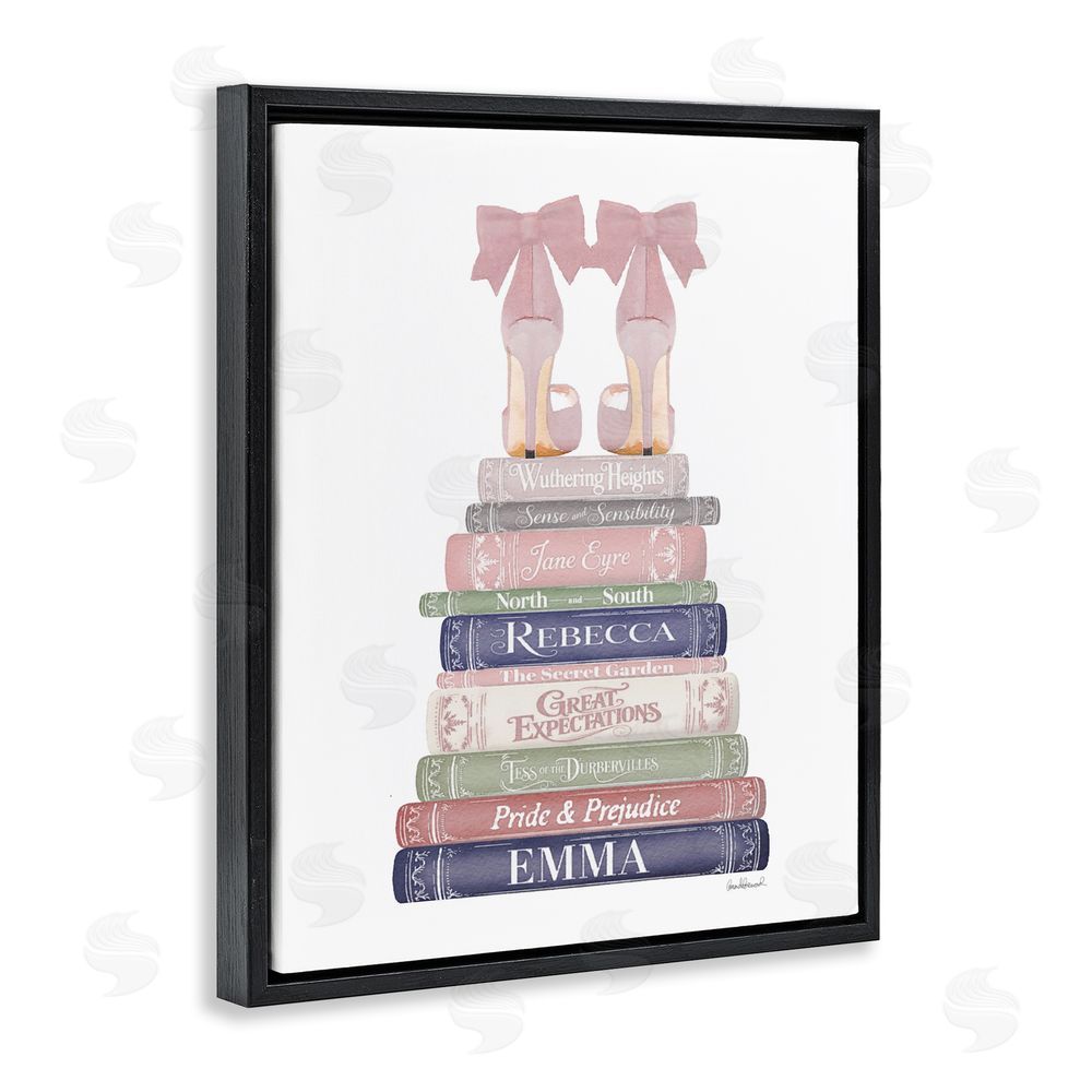 Amanda Greenwood Heels Atop Classic Books Black Floating Framed Canvas Wall Art